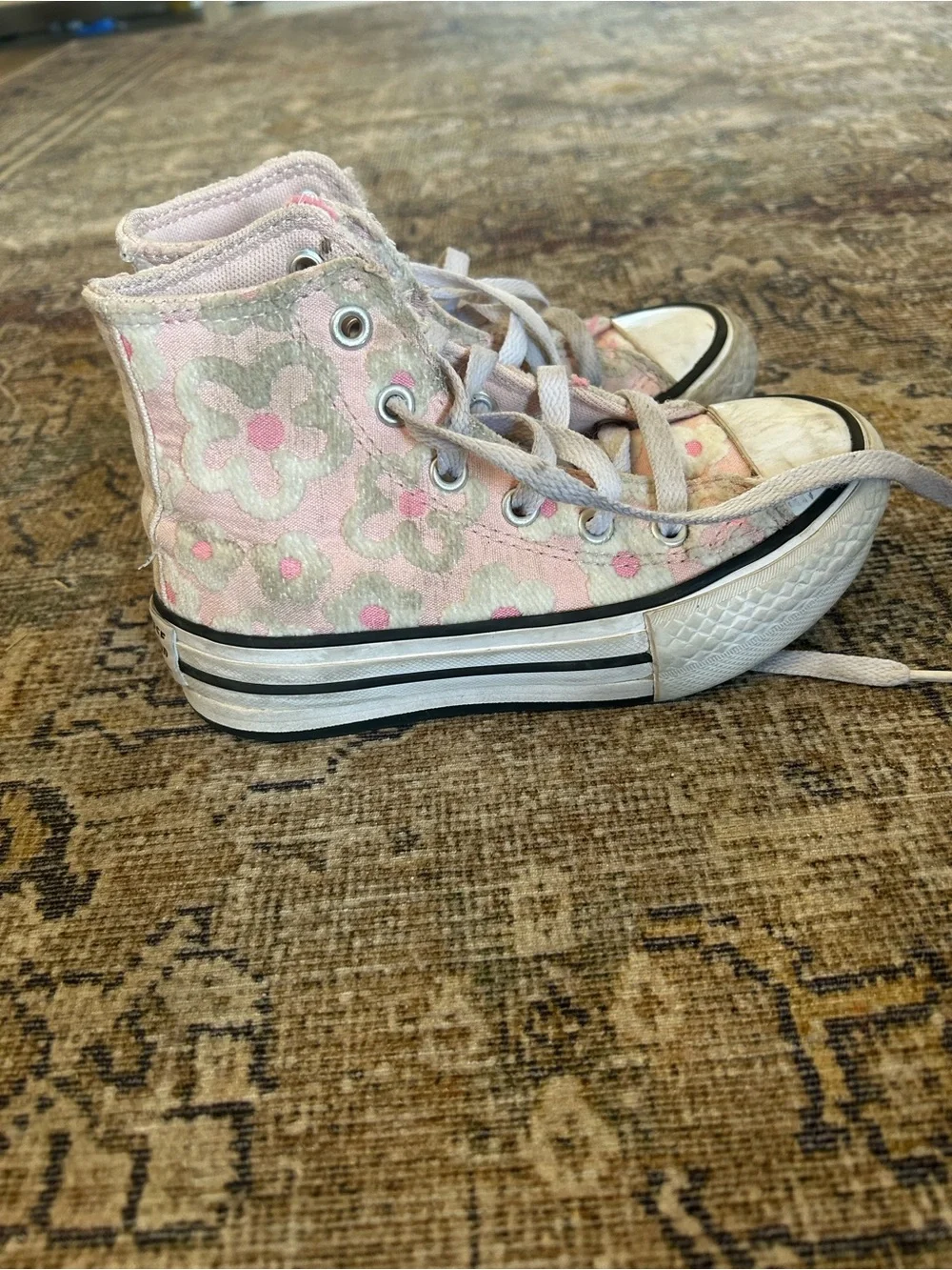 Converse Kids High-Top Sneakers Pink and Light Green Floral